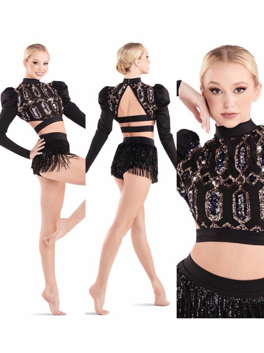 Revolution 10th House Black Sequin Fringe Dance Set